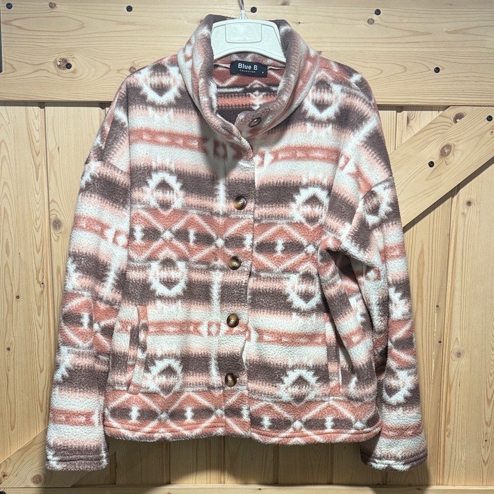 Women's Patterned Jacket - Pink and White